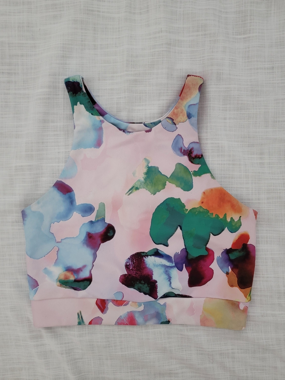 Lulu's Pink Watercolor Crop Tank with Multicolor Print